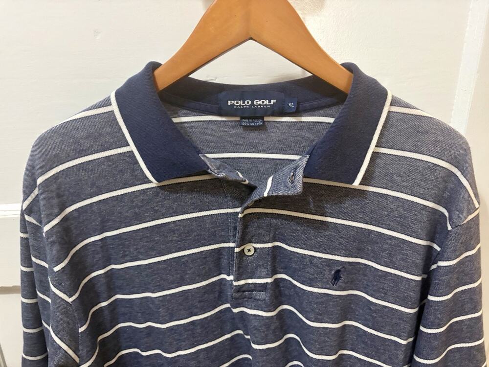 Z26 Polo Golf Ralph Lauren Polo Shirt Men's XL Short Sleeve Striped Blue Vintage